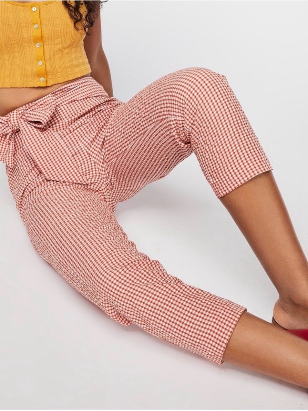 Free People Gingham Tie-Waist‎ Cottagecore High Rise Crop Pants.